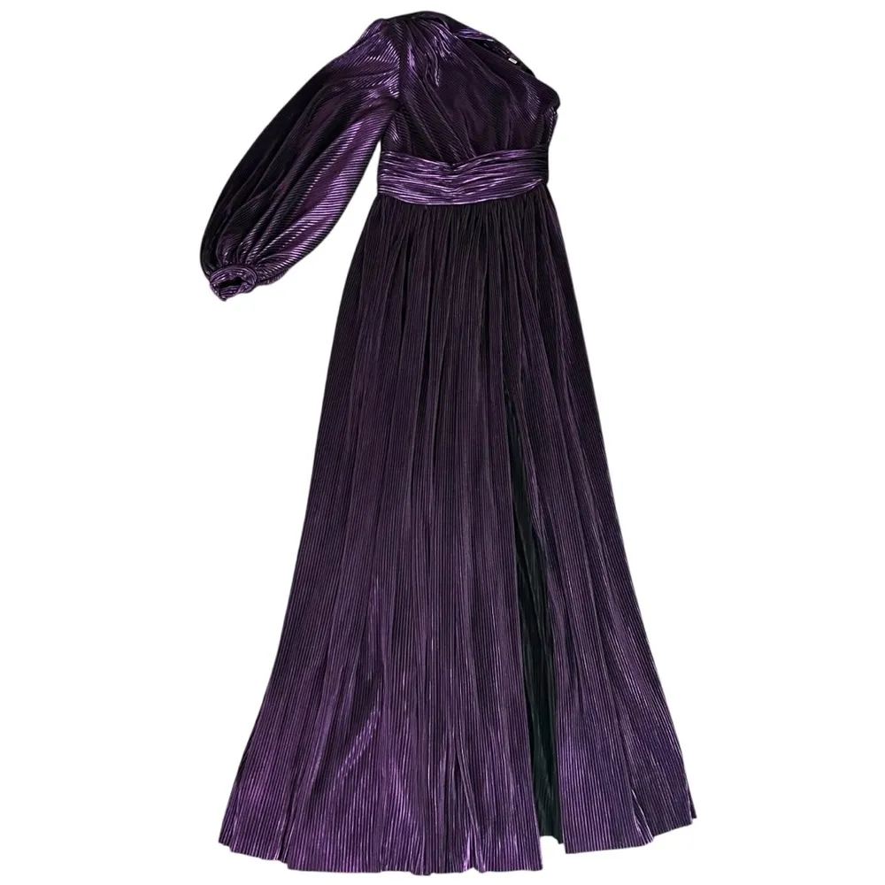 Bronx and Banco Women’s Florence Purple Metallic Pleated One Shoulder Gown Sz XS - Image 2