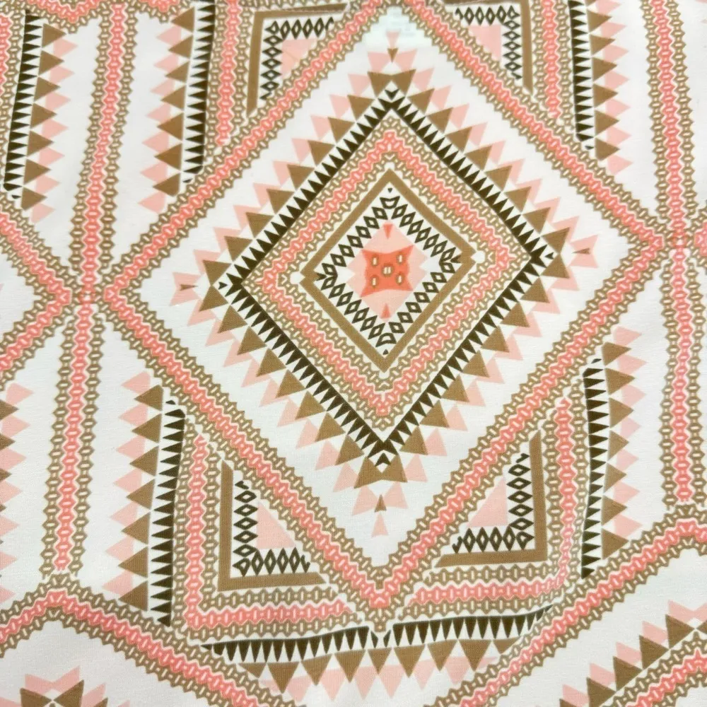 Melon Tan Cream Geometric Boho Tribal Short Cap Sleeve Top by Ruby Rd. Orange Size 8 - Image 2