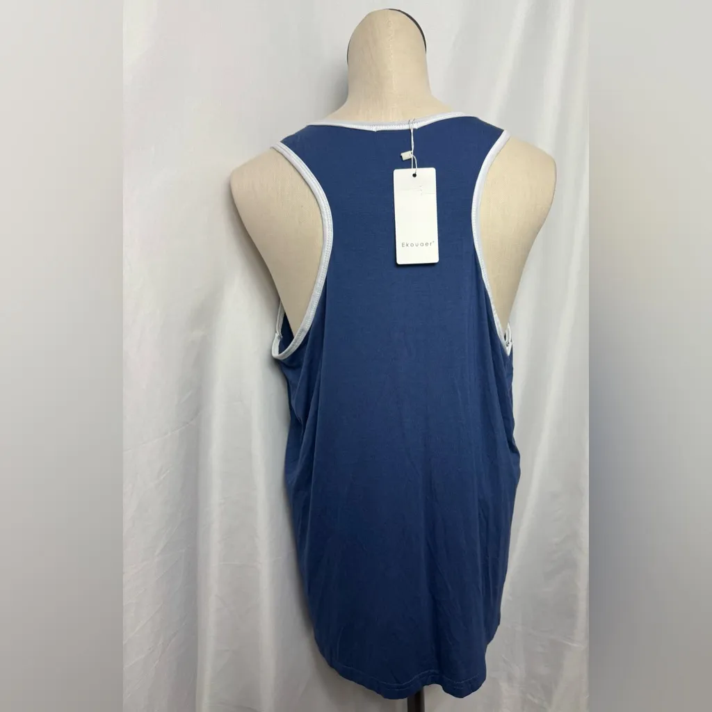 Ekouaer Blue Sleeveless Top with White Trim pajama top XXL NWT - Image 4
