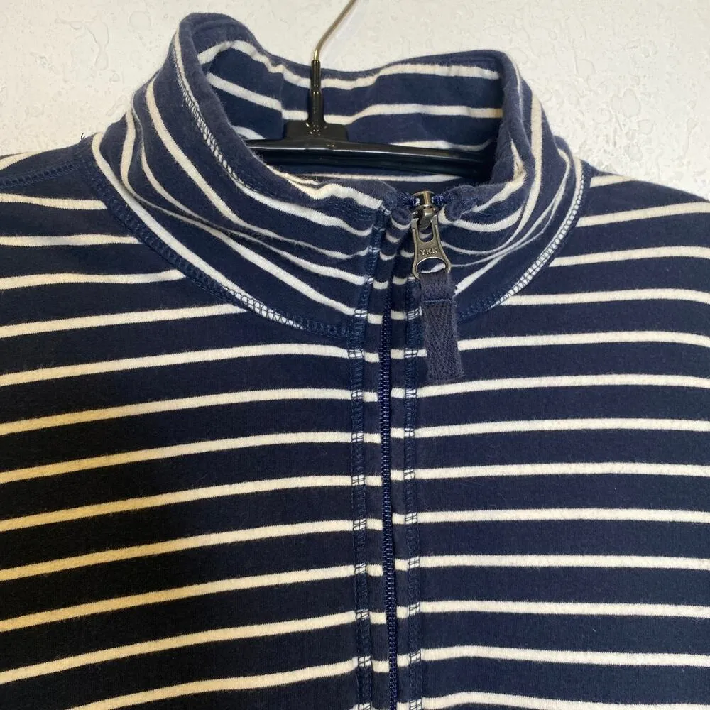 L.L. Bean Navy Blue & White Striped Partial Zip Sweatshirt EUC Sz Sm Cotton - Image 3