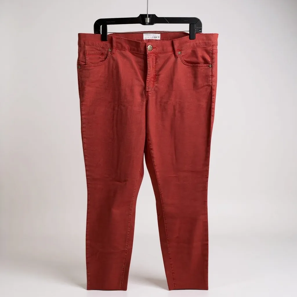 LOFT Modern Skinny Crop Jeans Coral Pink Size 14/32 Raw Hem Stretch - Image 6