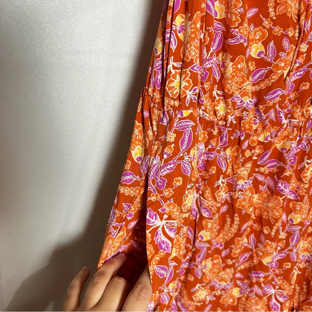 J.Crew Floral Print Tiered Maxi Dress Sleeveless Orange Purple Ruffle Size XL - Image 7