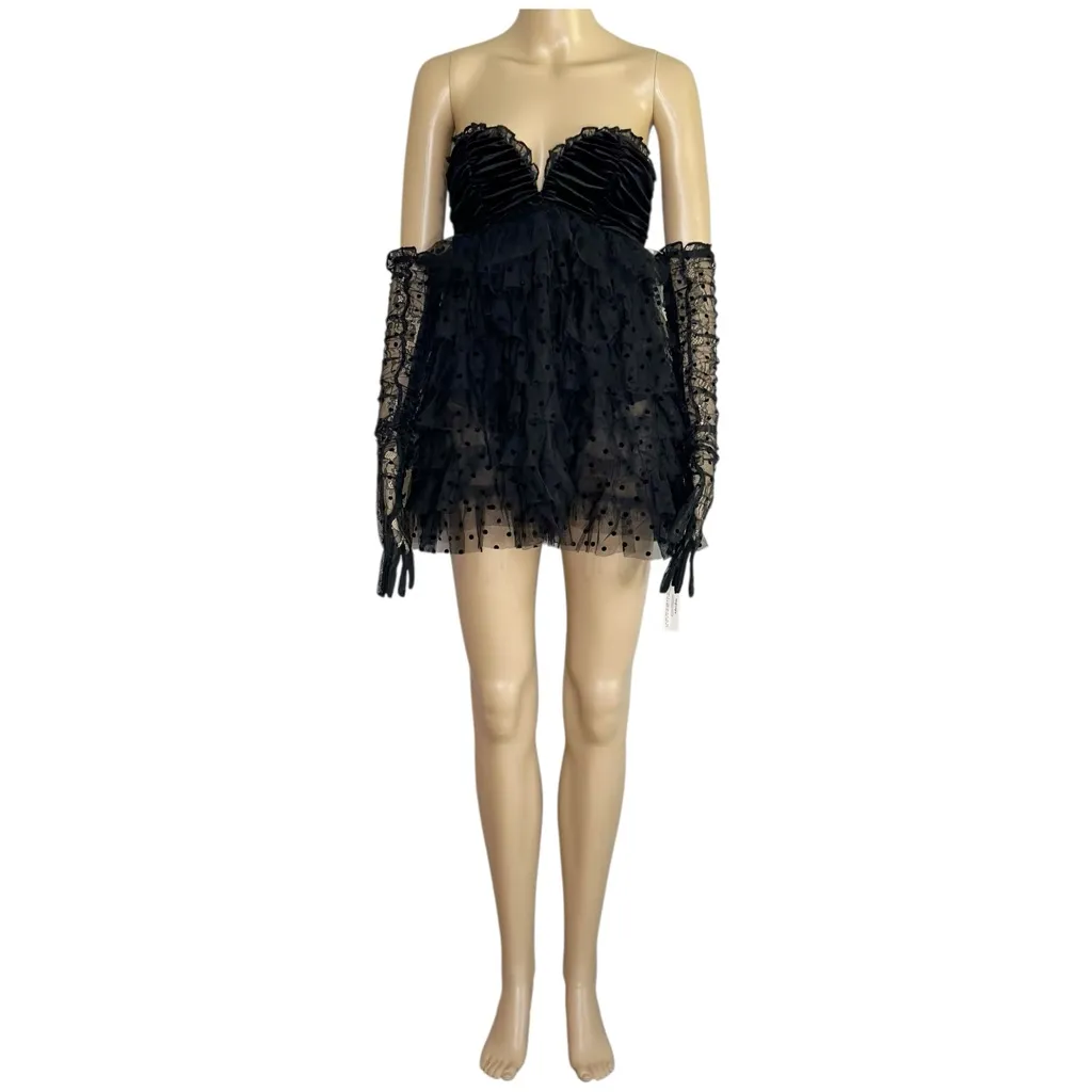 FOR LOVE & LEMONS Jourdan Off-Shoulder Mini Dress W/ Gloves, Black, XS - Image 13