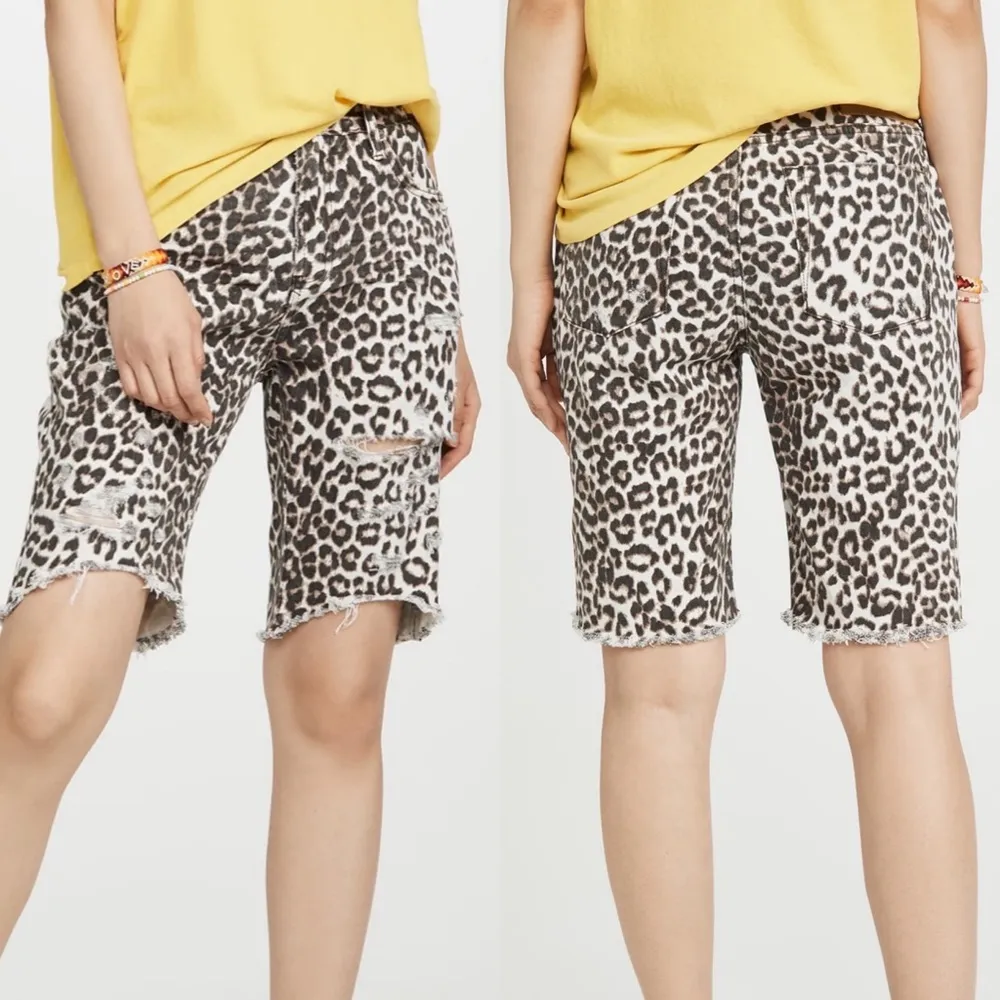 One Teaspoon Cut Off Truckers Mid-Waist Long Length Shorts: Animal Leopard Print - Image 7