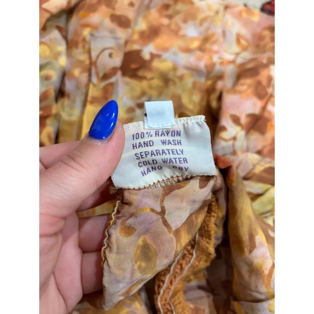 Santiki Floral Rayon Halter Top L – Smocked Waist Boho Y2K Orange Size L - Image 7