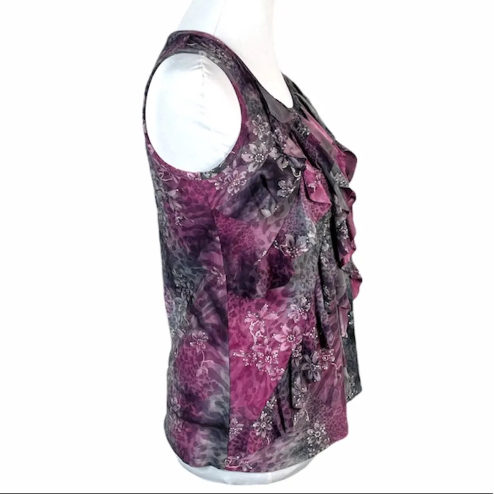 Dressbarn Floral and Animal Print Blouse, Purple, Gray, Petite Medium - Image 3