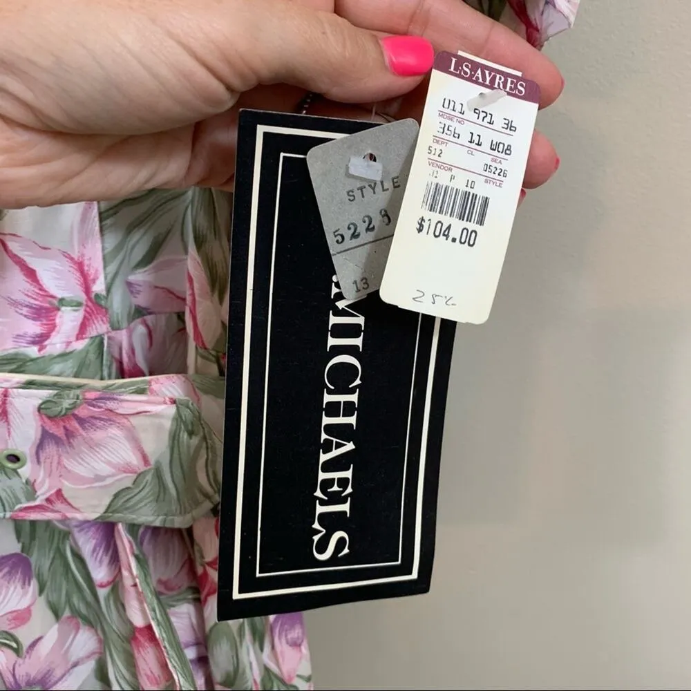 Vintage Floral Midi Pink/Green Short Sleeve Dress Green Size 14 - Image 6