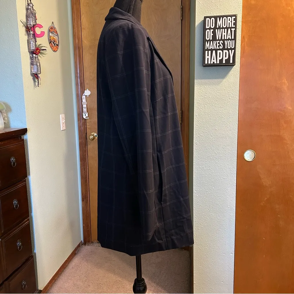 Donna Karan New York navy plaid long blazer/jacket size 14 career wear - Image 2