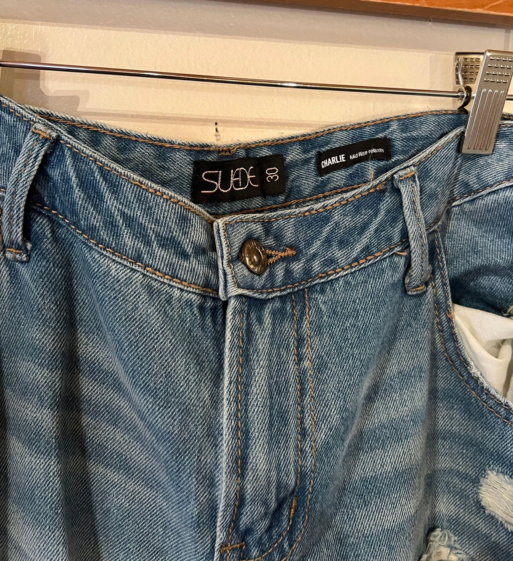 Suede Distressed Charlie Jeans Size 30 - Image 3