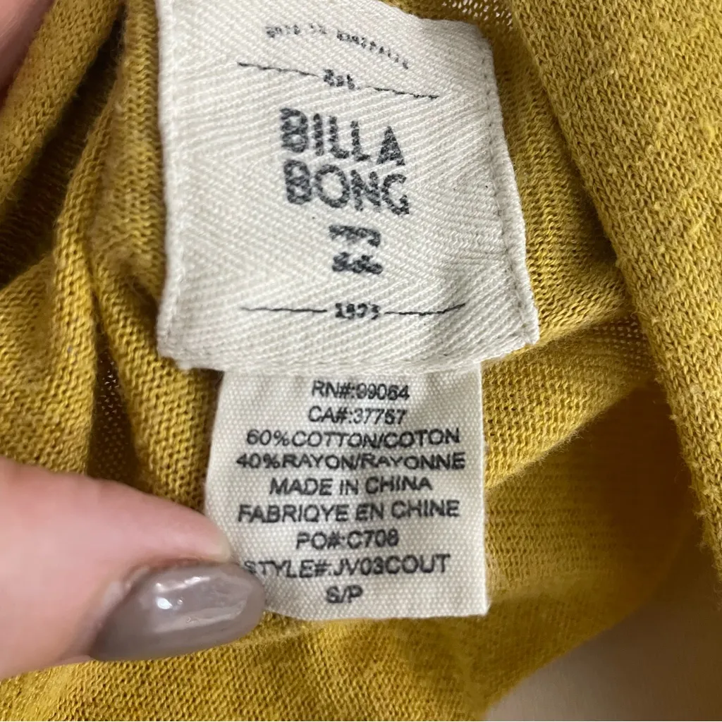 Billabong Mustard Yellow Open Front Cardigan Sweater | Size‎ Small - Image 9