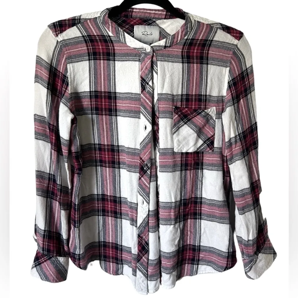 Rails "Allison" White Midnight Rose Ultra Soft Button Down Plaid Shirt - Image 3