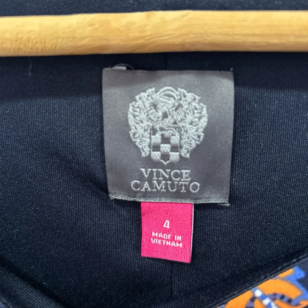 Vince Camuto Navy and Orange Floral Long Sleeve Dress - Image 3