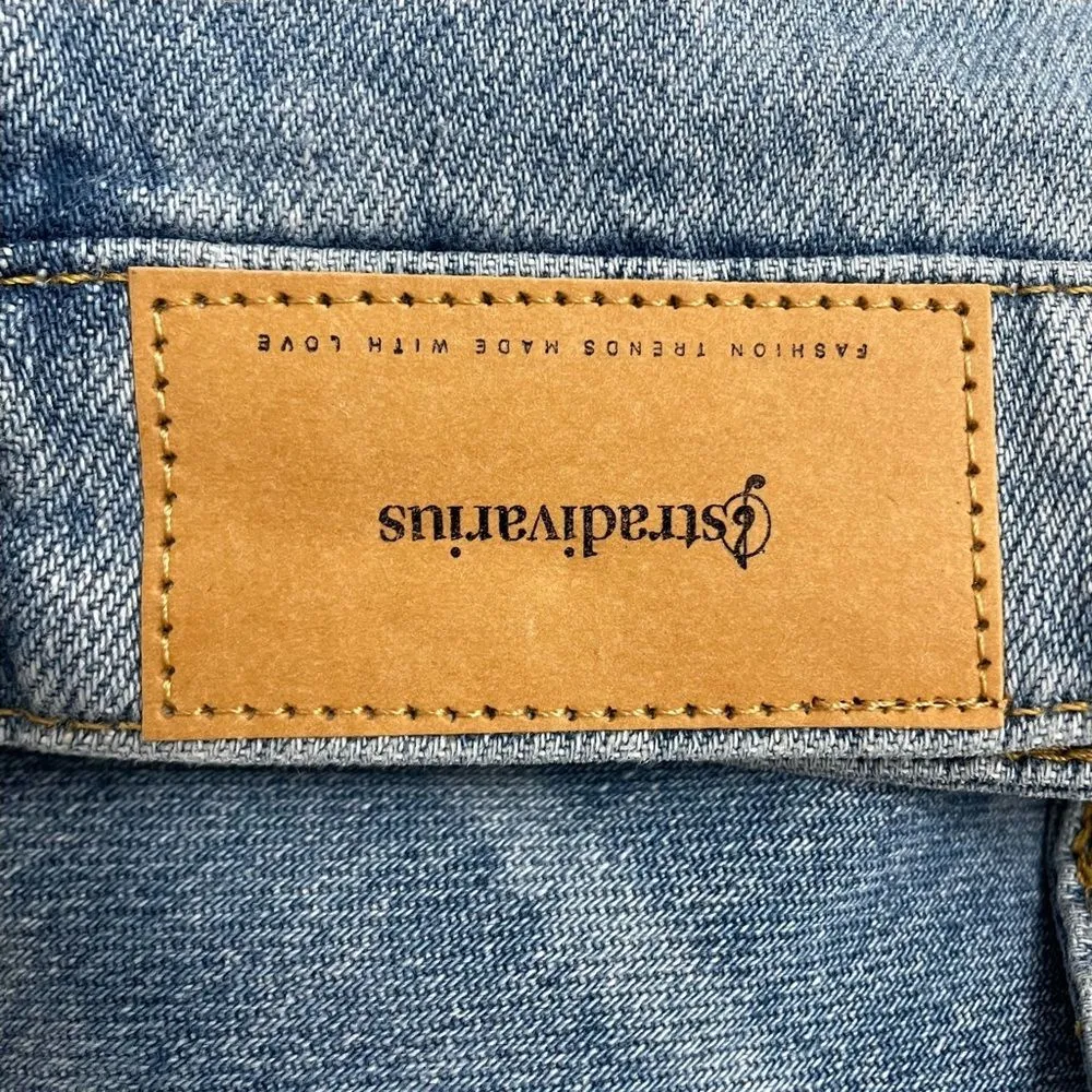 Stradivarius Super Wide Leg High Rise Slouchy Jeans Medium Wash Raw Hem Size 14 - Image 10