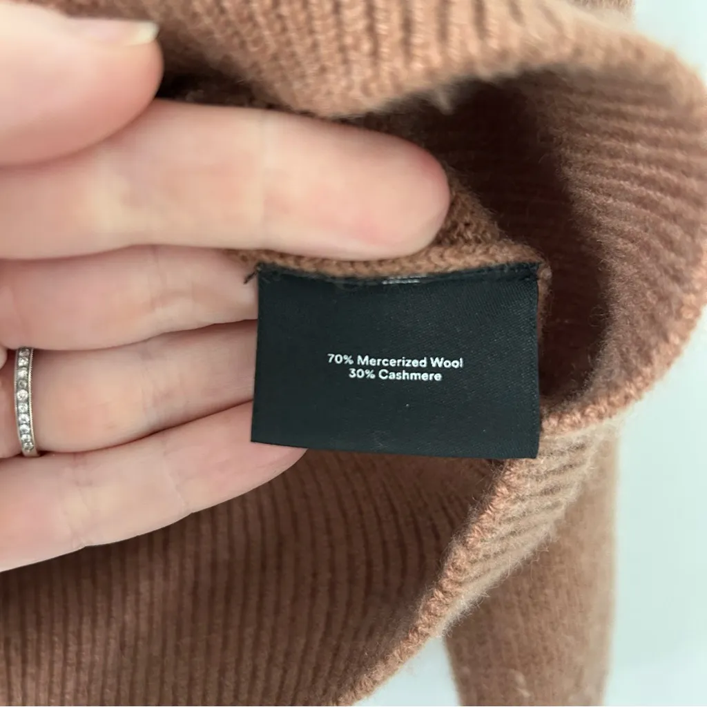 Summersalt The Luxe Cashmere Wool Blend Button Crew Neck Sweater Tan Brown S - Image 6