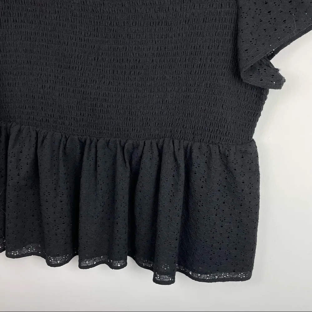 Torrid Sz 3X Black Square Neck Smocked Eyelet Peplum Top Short Sleeve - Image 5