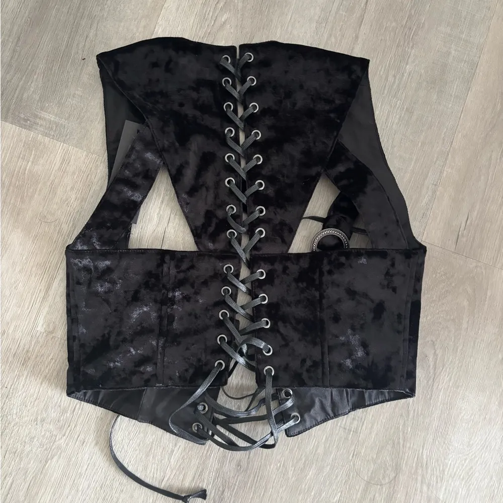 Dolls Kill Black Velvet Lace-Up Vest - Image 3