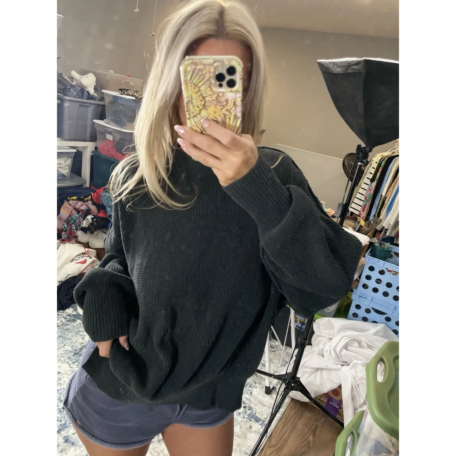 Abercrombie & Fitch Oversized Barrel Sleeve Sweater Top Soft Women M Cinch Cuff - Image 14