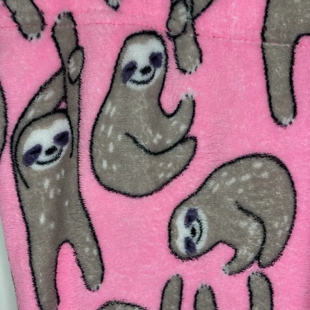 Coco Lounge Women’s Fleece Sweat Joggers Pants Size Medium (32x29) Pink Sloths - Image 3
