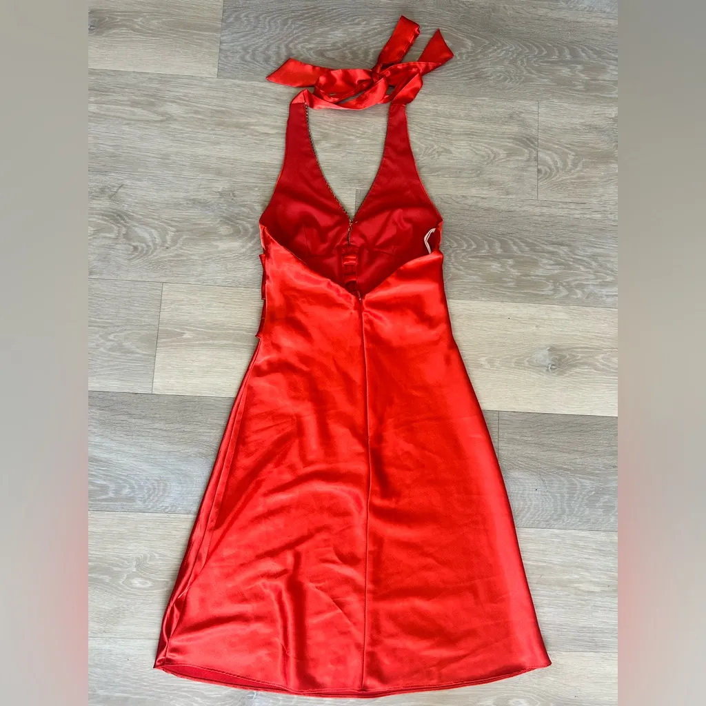 Vintage Bora USA Red Satin Rhinestone Halter Dress – Y2K - Image 7