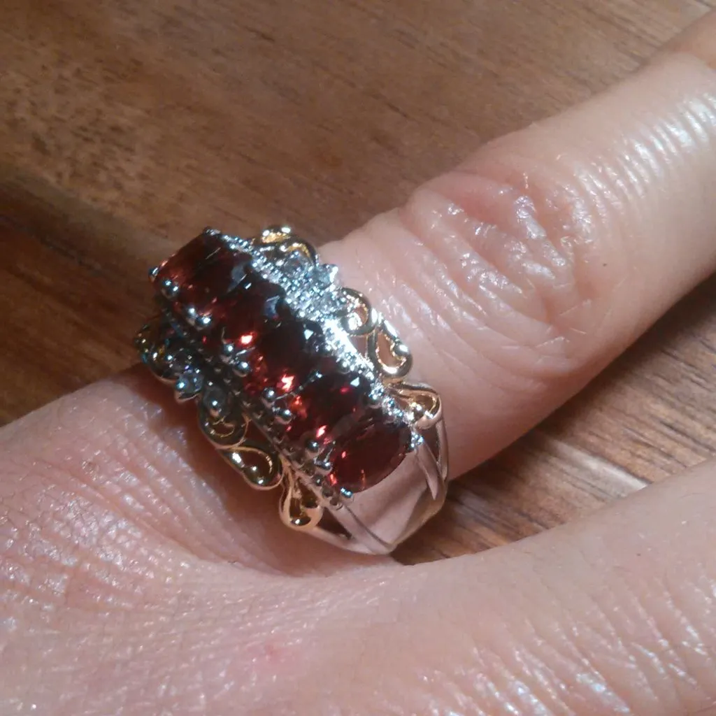 Mozambique Garnet and White Zircon Brass Ring (Size 5) - Image 2