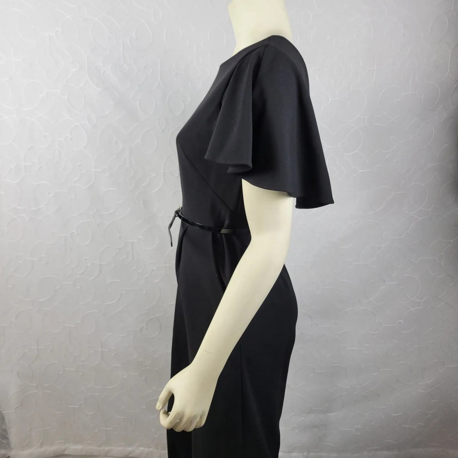 Calvin Klein Womens Jumpsuit Size 4 Black Capelet Sleeve Belted‎ Wide Leg Career - Image 9