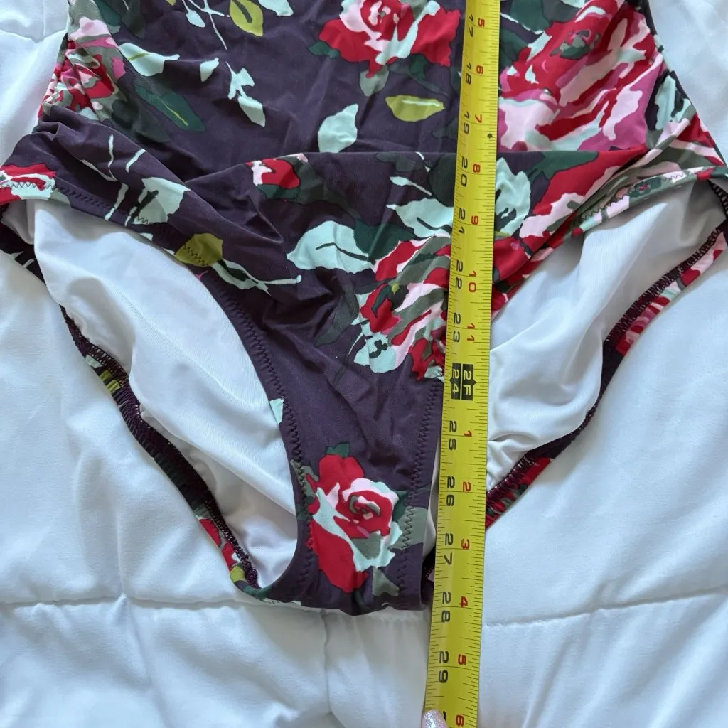 Lands End Womens Size 10 One Piece Swimsuit Purple Floral Padded Summer Beach - Image 4