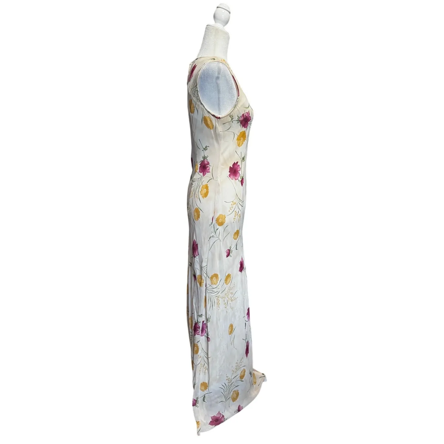Vintage Y2K Cream Floral Fairy Whimsy Maxi Church Spring Dress Sleeveless (M) Size M - Image 3