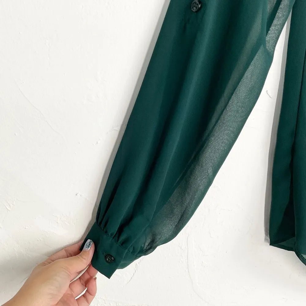 ASOS  Green Drapey Sheer Long Sleeve Top 0 - Image 3