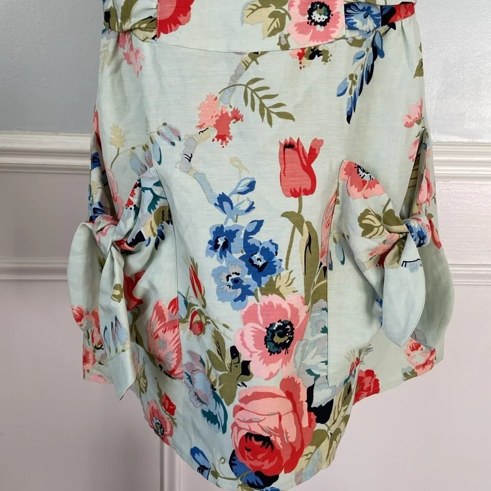 Nanette Lepore Size 4 Belle Fleur Strapless Floral Dress Tie Pockets Linen Silk - Image 6