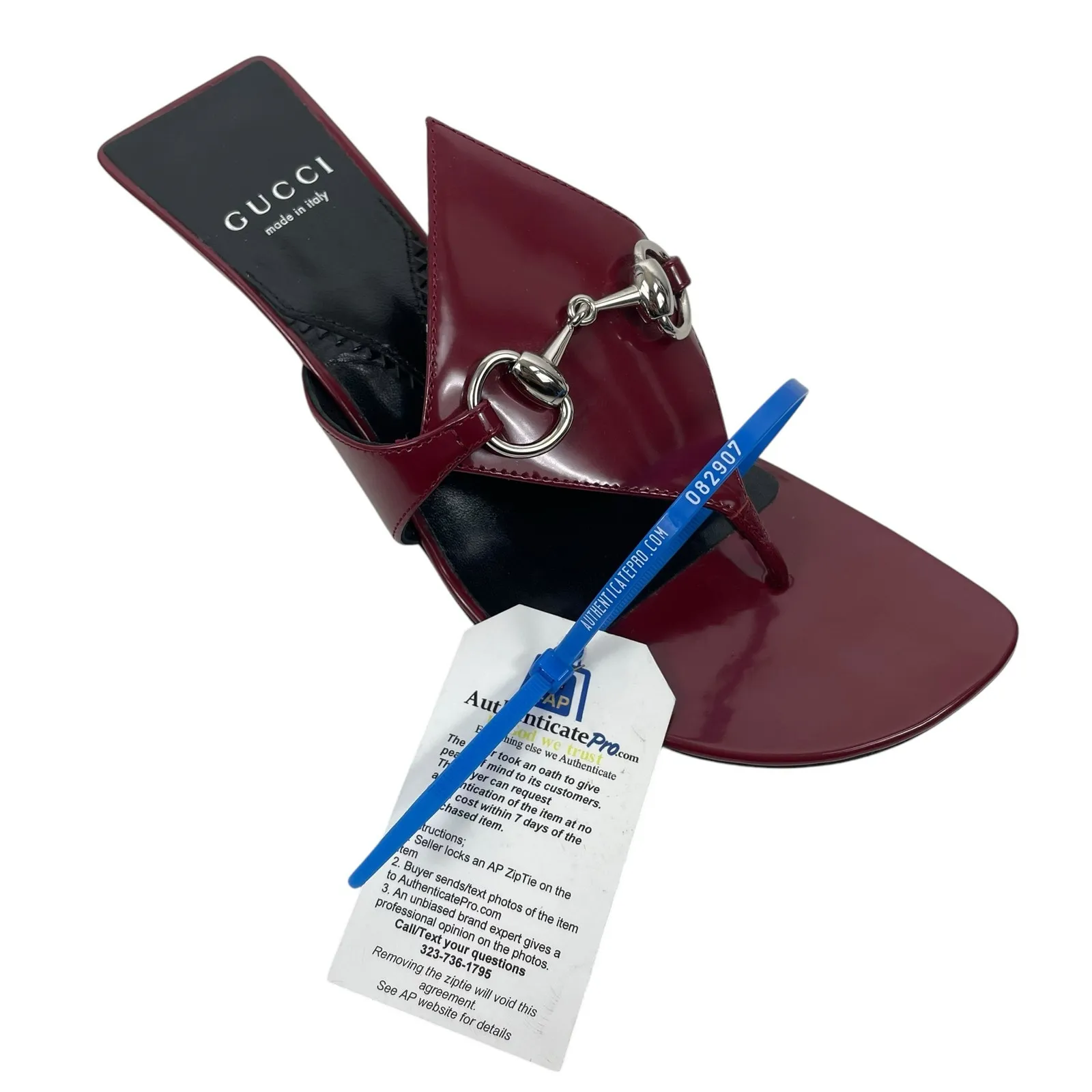 Gucci Mariame Horsebit Leather Thong Sandals Kitten Heel Red Size 36.5 - Image 12