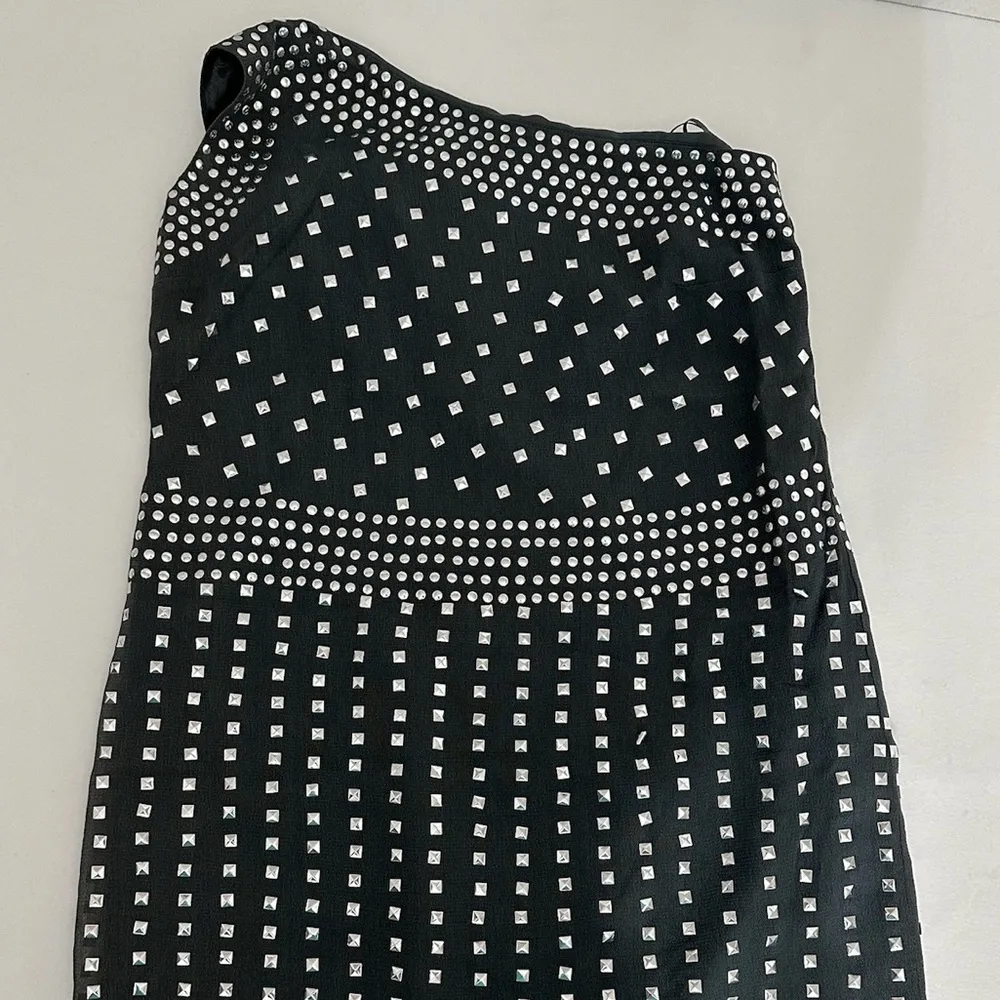 Susana Monaco One Shoulder Mini Dress Black Silver Studs Modern Glam (SEE NOTES) - Image 14