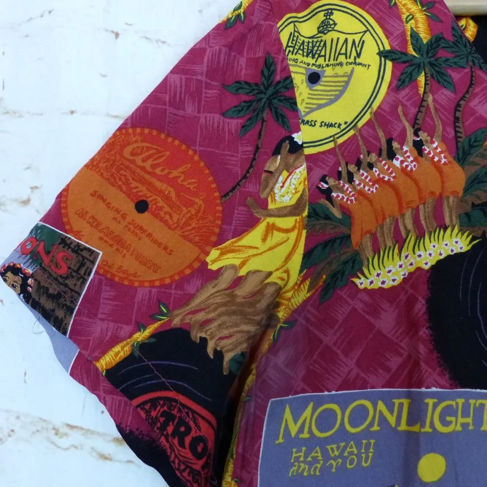 Reyn Spooner Y2K Hawaiian Novelty Printed Dress Womens L Red Rayon Records Aloha Size L - Image 4