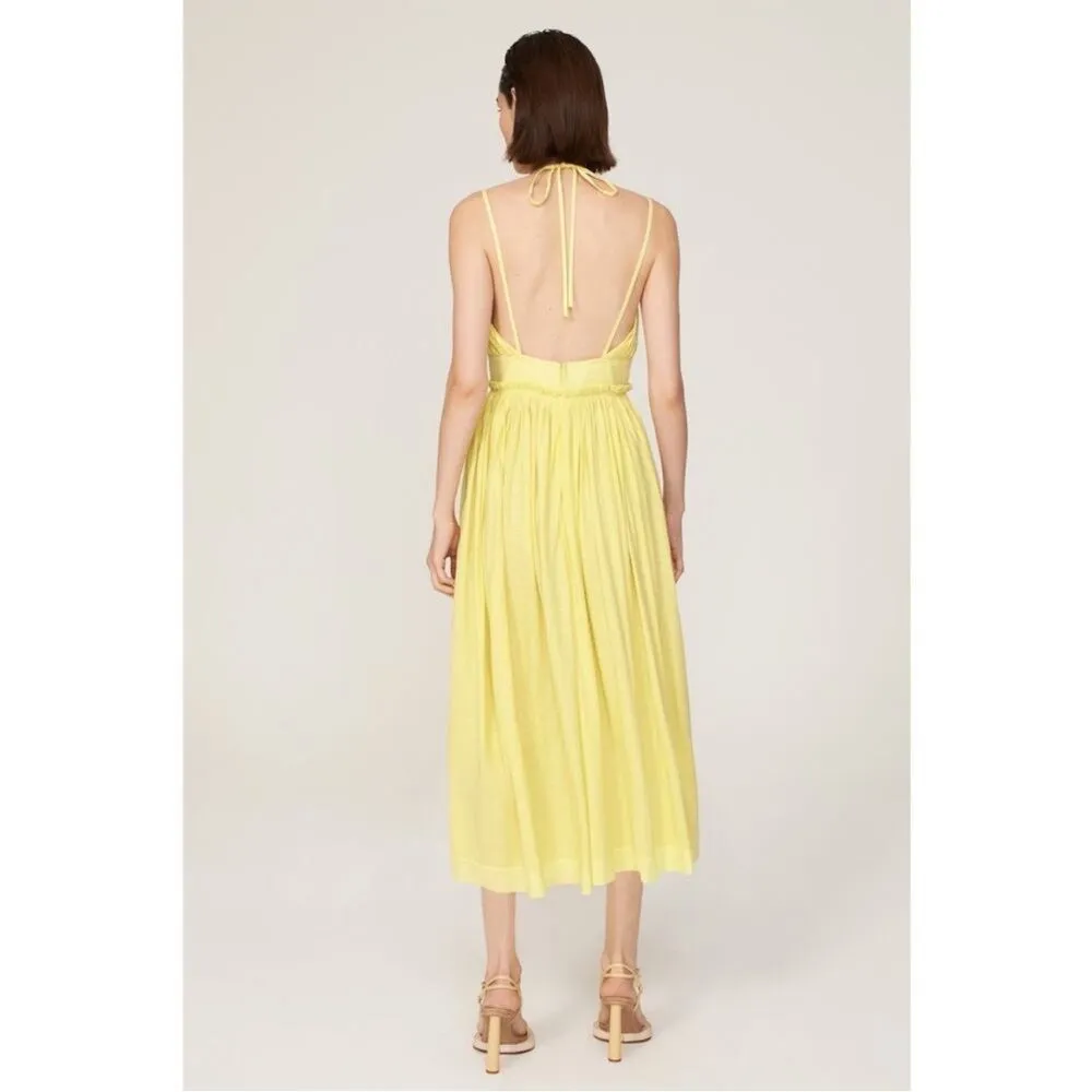 Ulla Johnson Freya Yellow Keyhole Tie Neck Sleeveless Midi Dress Size 2 - Image 4