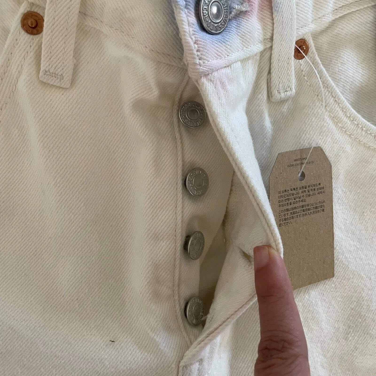 NWT Levi's 501 Jeans Denim Y2K Women Size 27x30 White Tie Dye‎ Denim Button Fly - Image 9