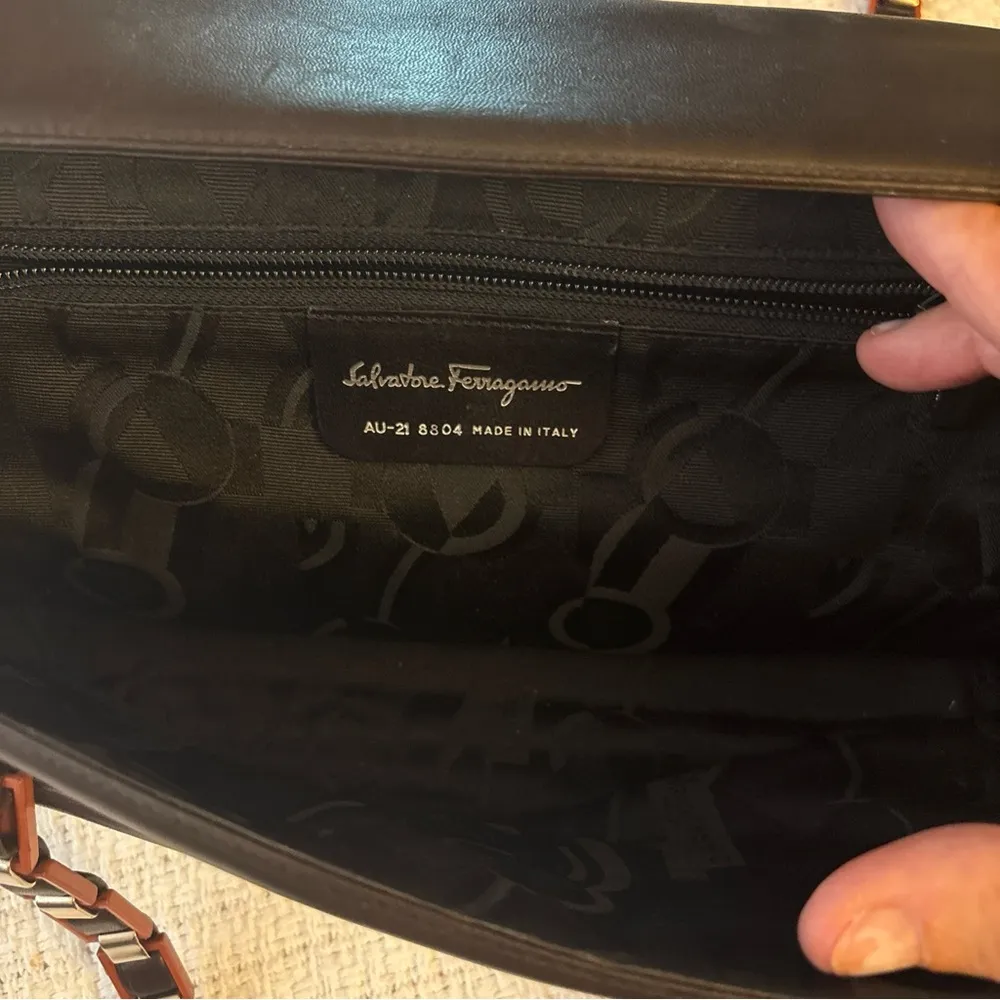 Salvatore Ferragamo Black and Brown Shoulder Bag - Image 7