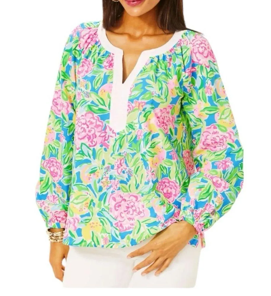 LILLY PULITZER camryn tunic top cotton  pink  blue green oversized size XS NWT - Image 4