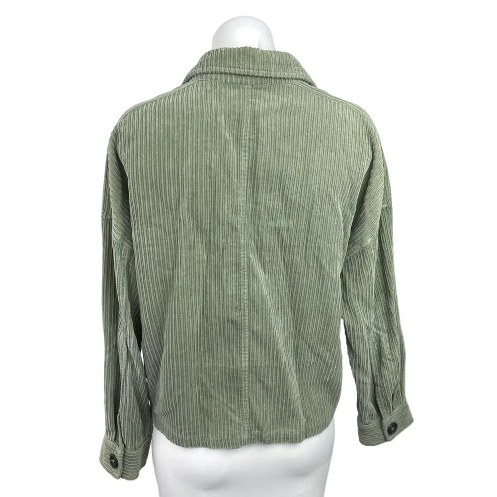 Zara Green Corduroy Long Sleeve Collared Button Up Shirt Shacket Jacket Top XS - Image 2