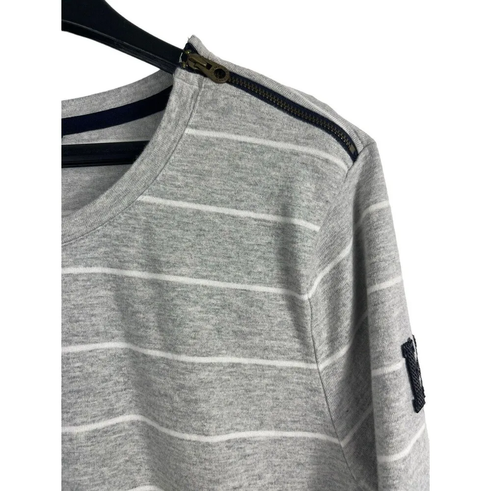 Tommy Hilfiger Y2K Grey Cotton Striped Pullover 3/4 Sleeve H Logo Top XL - Image 3