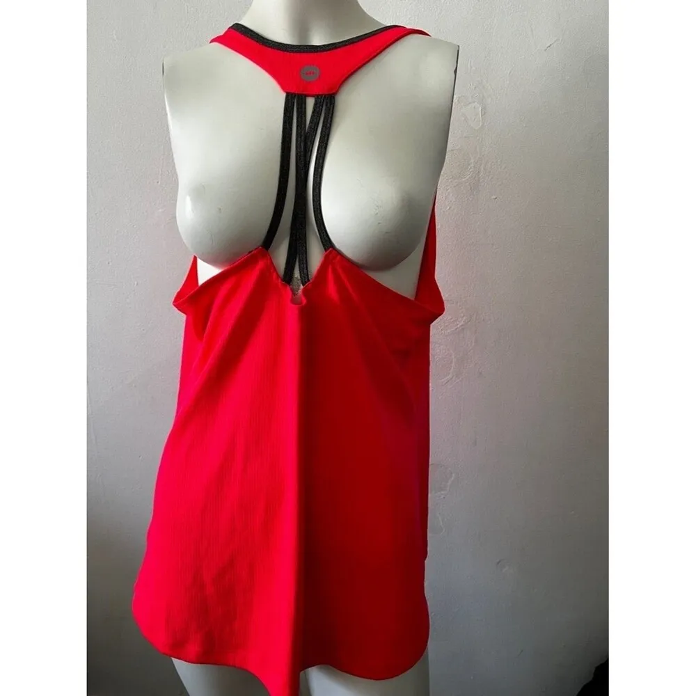 avia hot pink scoop neck strappy gray marbled racerback ribbed tank top size L - Image 2