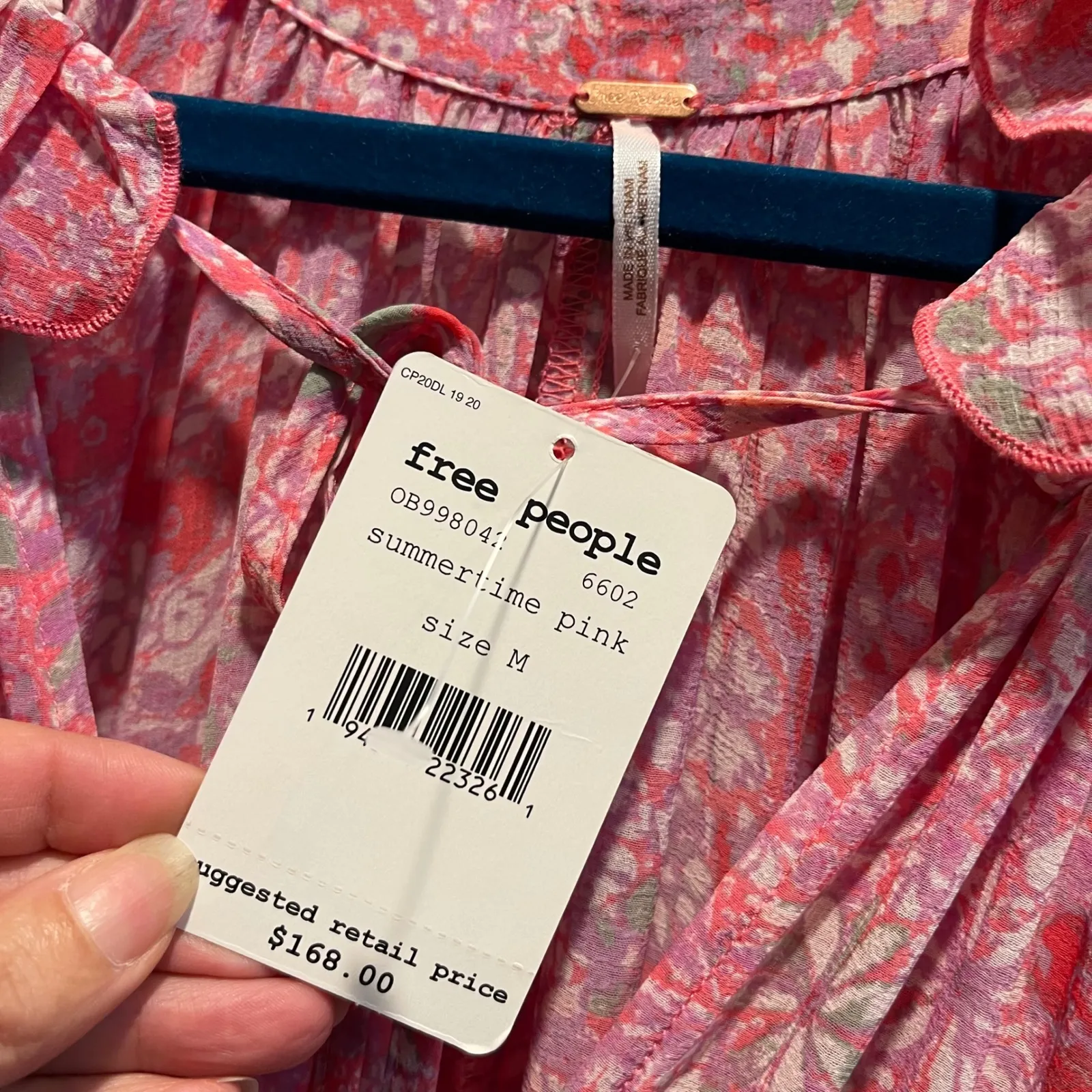 Free People Feeling Groovy Summertime Pink Floral Ruffle Neck Maxi Dress Medium - Image 6