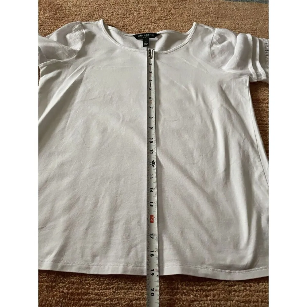 Sharagano New York Women’s White Blouse 3/4 Cut Out DesignLayered Sleeves S - Image 5