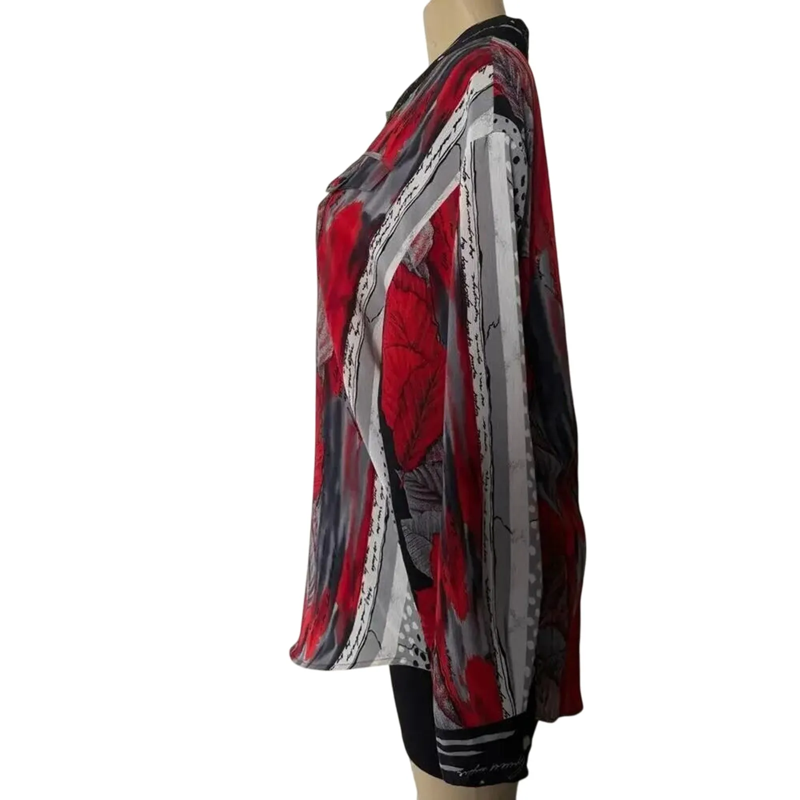 Vintage Christie & Jill Abstract Floral Button Up Shirt Red Black White XL - Image 3
