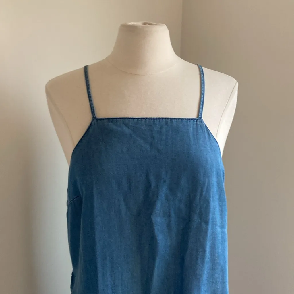 LIFE IN PROGRESS Side Slit Tunic Womens Sz Medium Chambray Adjustable Strap - Image 3