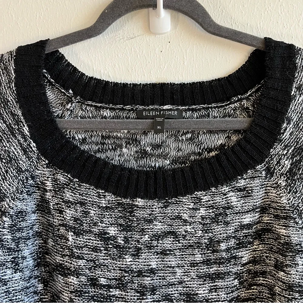 Eileen Fisher Sweater Heathered Black Melange Linen Twist Pullover Knit XL EUC - Image 5