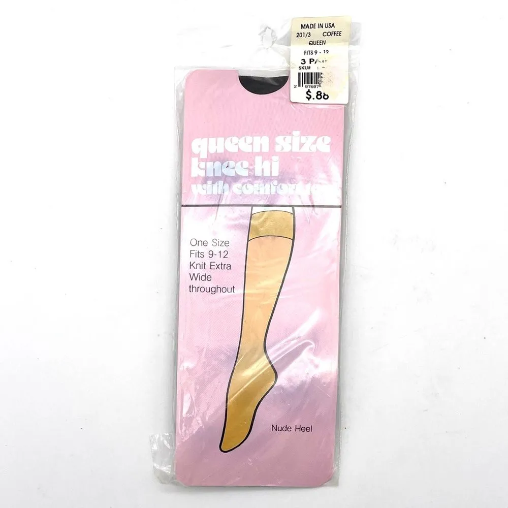 NWT Vintage Queen Size Knee High Comfort Top Hosiery in Coffee NEW 3 Pair Pack Brown - Image 7