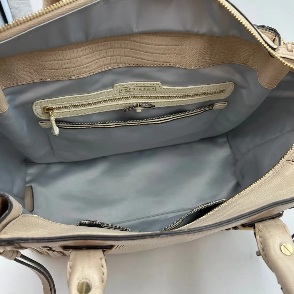 Henri Bendel A List Satchel Lizard Embossed Leather Bag Whipstitched - Image 7