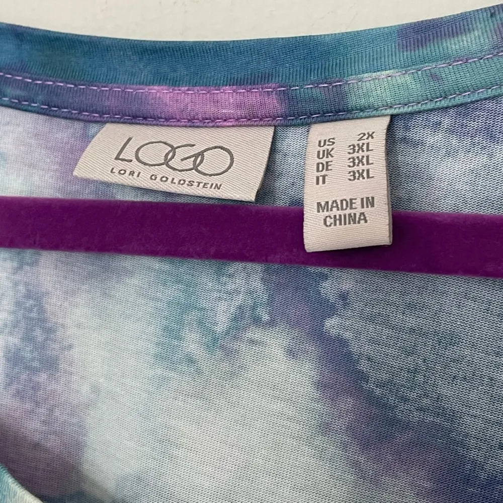 LOGO Lori Goldstein Short Sleeve Watercolor Midi Dress Cotton Modal ~ Size 2X - Image 4