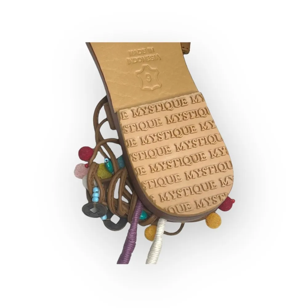 VHTF: new Mystique x Anthro 𖦹 Tokyo Pom Pom Ankle Wrap Toe Loop Leather Sandal - Image 13