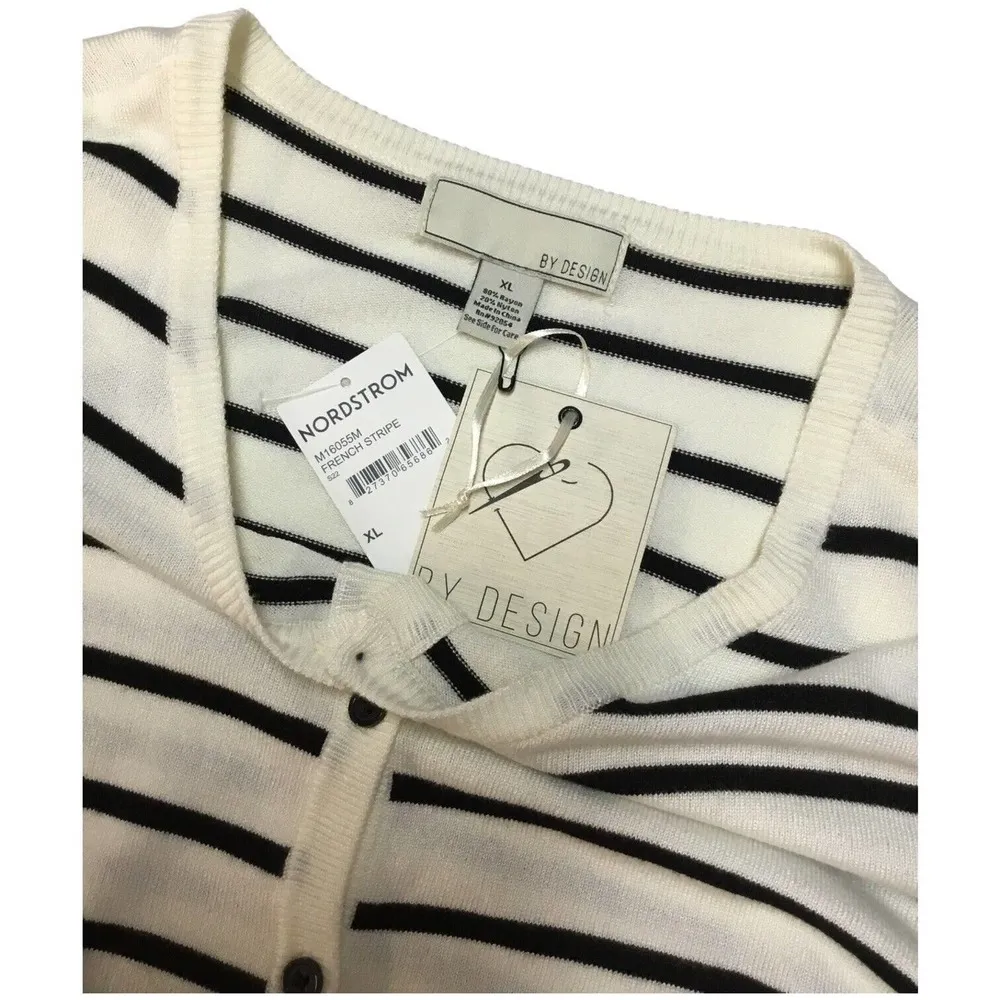New By Design French Stripe Button Down Front Round Neck Preppy Cardigan Cream X Size XL - Image 8
