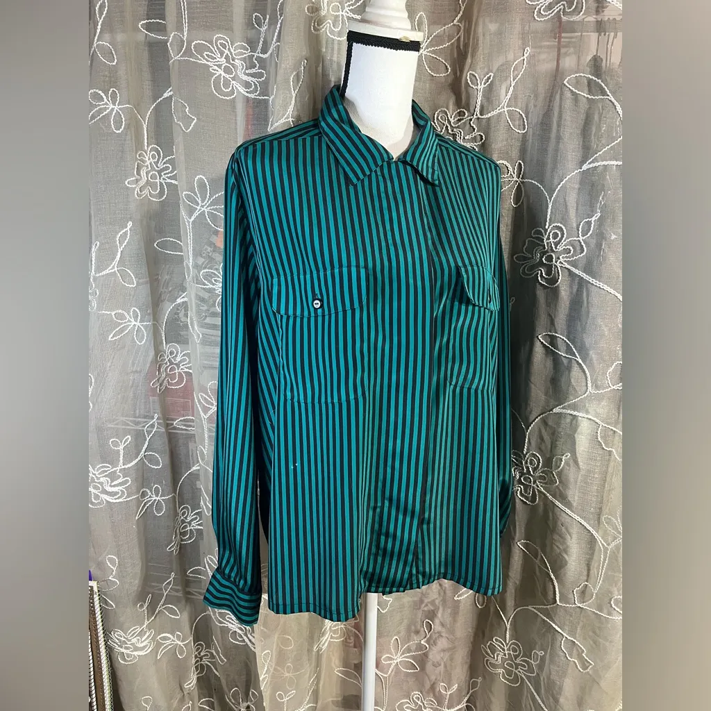 Notations Green Black Striped Blouse - Image 2